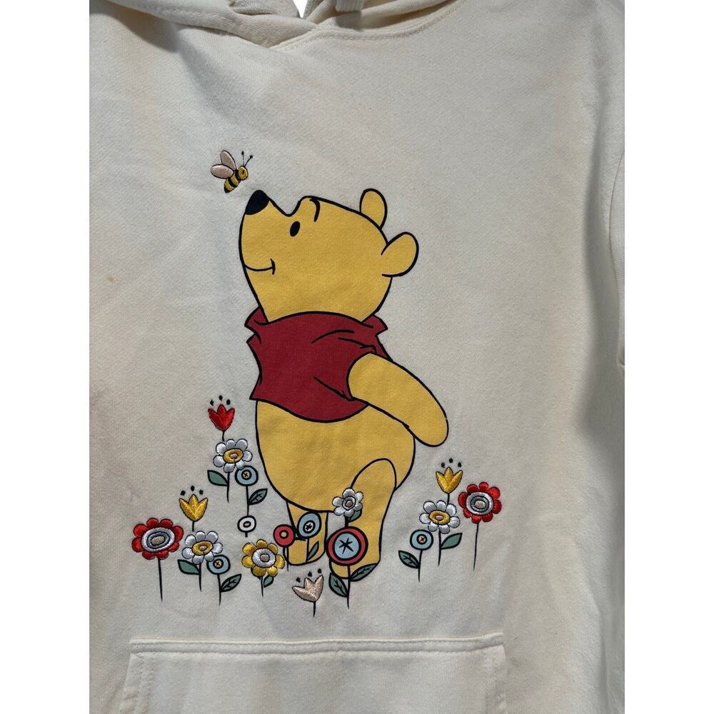 Disney Winnie the Pooh Women’s Large Cream Fleece Hoodie Floral Pullover LG - Picture 6 of 8
